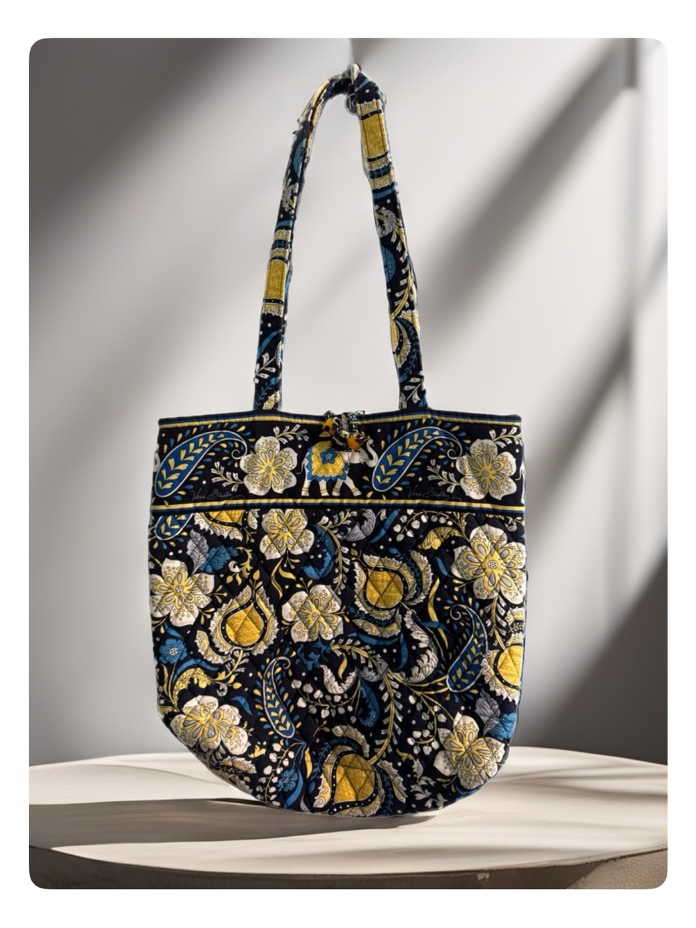 Vera Bradley Quilted Floral Tote in Navy, Yellow & Blue